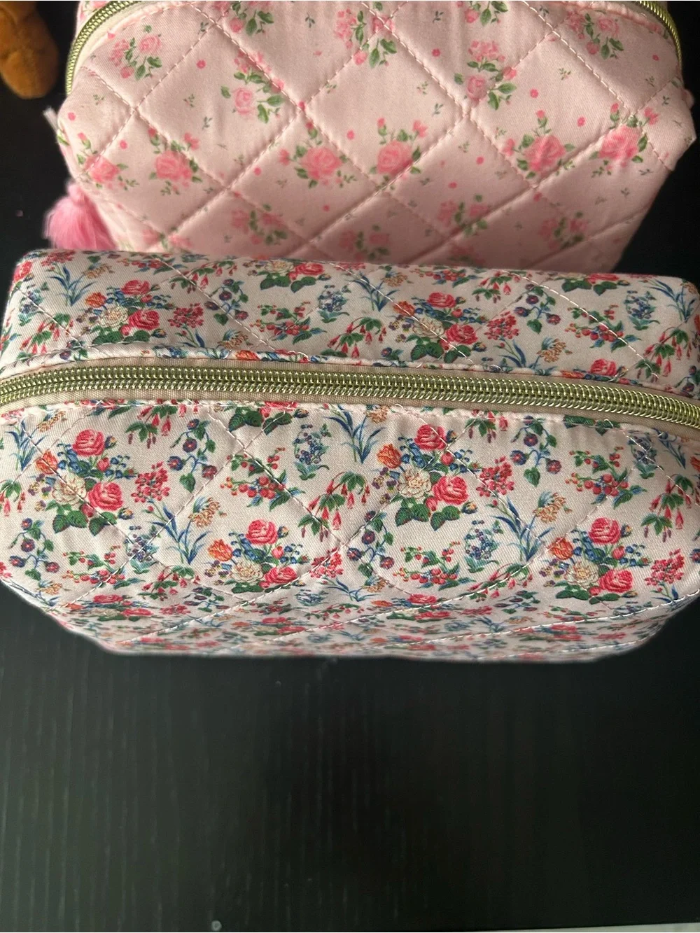 Floral Quilted Cosmetic Bag - Pink, Green, Blue Print